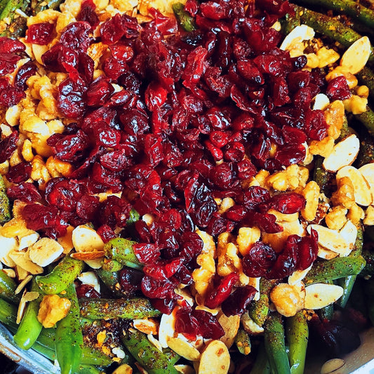 Sautéed Green Beans With Dried Cranberries + Honey Roasted Almond Slices